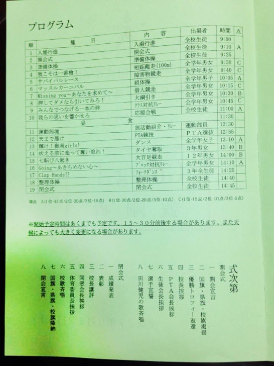 田川高校体育大会-プログラム